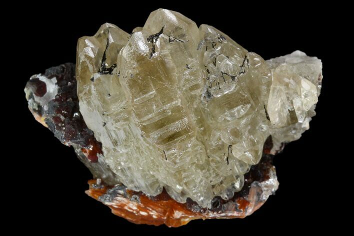 Huge Cerussite Crystal on Orange Bladed Barite - Morocco #127374